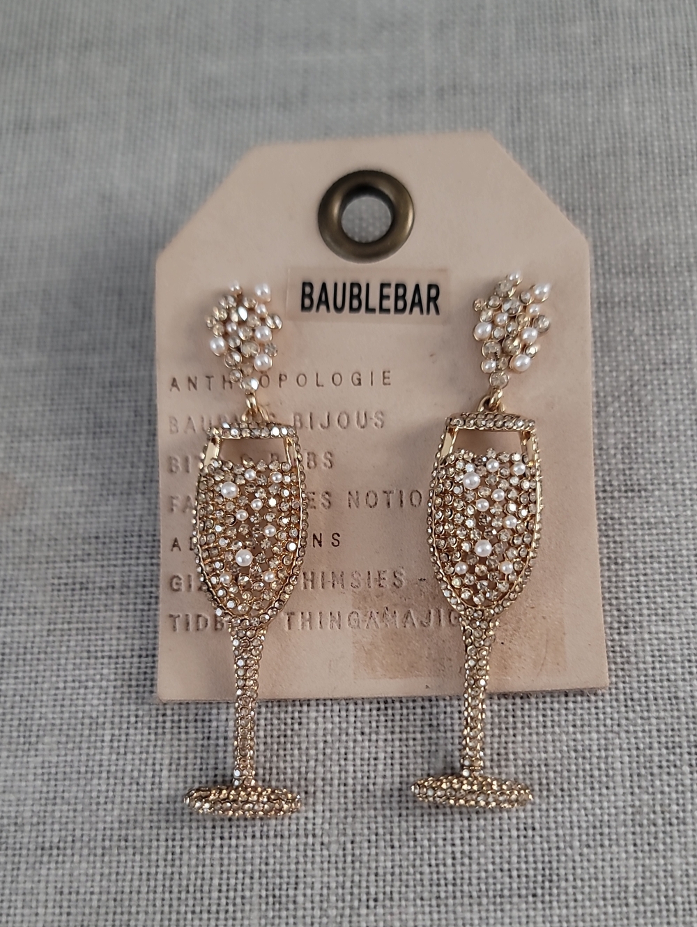 BaubleBar Gold-tone Crystal Champagne Glass Drop Earrings with Pearl Clusters